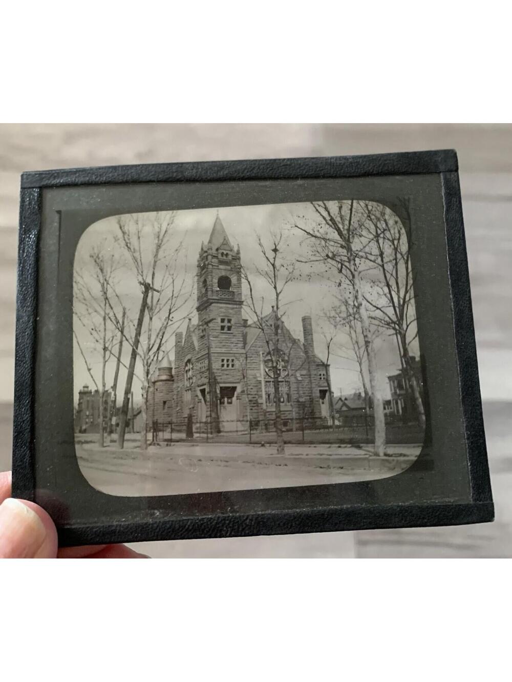 Vintage Early 20th Century Historic Stone Church Magic Lantern Glass Slide Photo